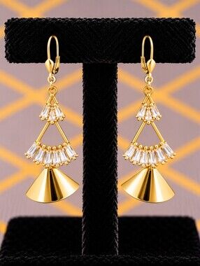 22kgp Dubai Jewelry Gold Dangle Fan Earrings - Elegant Women's Jewelry